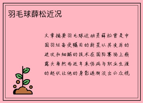羽毛球薛松近况